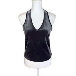 Express Vintage 90s‎ Dark Grey Velvet Halter Top Size Large